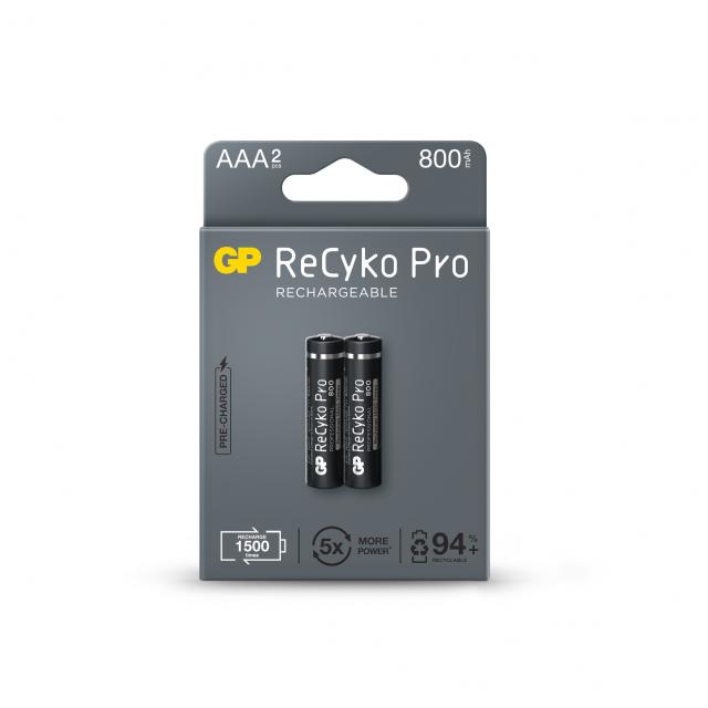 Акумулаторна Батерия GP R03 AAA 800mAh, NiMH, 85AAAHCB-EB2 RECYKO+ PRO, До 1500 цикъла, 2 бр. в опаковка 