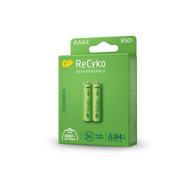 Акумулаторна Батерия GP R03 AAA 850mAh NiMH 85AAAHCE-EB2 RECYKO, 2 бр. в опаковка 