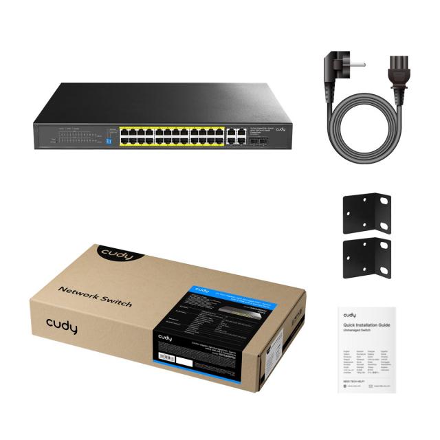 Суич Cudy GS1028EPS2, 24 портов, управляем Gigabit PoE+, 2x Gigabit SFP, 4× Uplink 