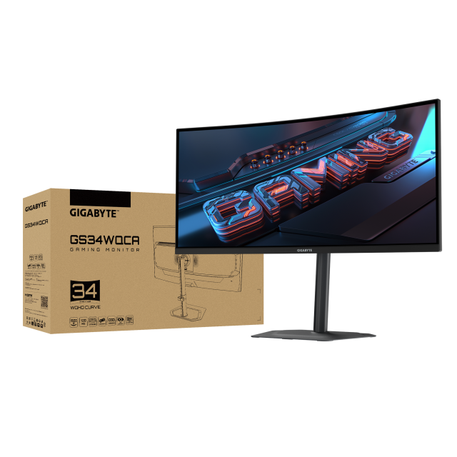 Гейминг монитор GIGABYTE GS34WQCA - 34" VA 1500R Curve WQHD(3440x1440), 120Hz, 1ms, HDR Ready, FreeSync Premium 