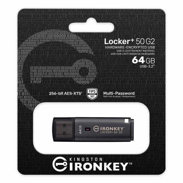 Flash Drive KINGSTON IronKey Locker+ 50 G2 - 64GB, XTS-AES 256-bit 