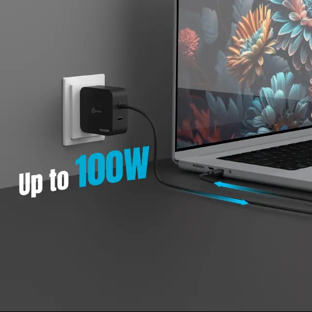 j5create JUP25102V Charger 220V- GaN 102W USB-C 2ports- for laptops, tablets, phones 