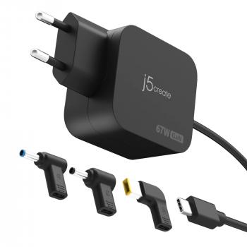 j5create FGaN-PD USB-C® Mini Charger with 67 watts and 3 EU-compliant DC connector types