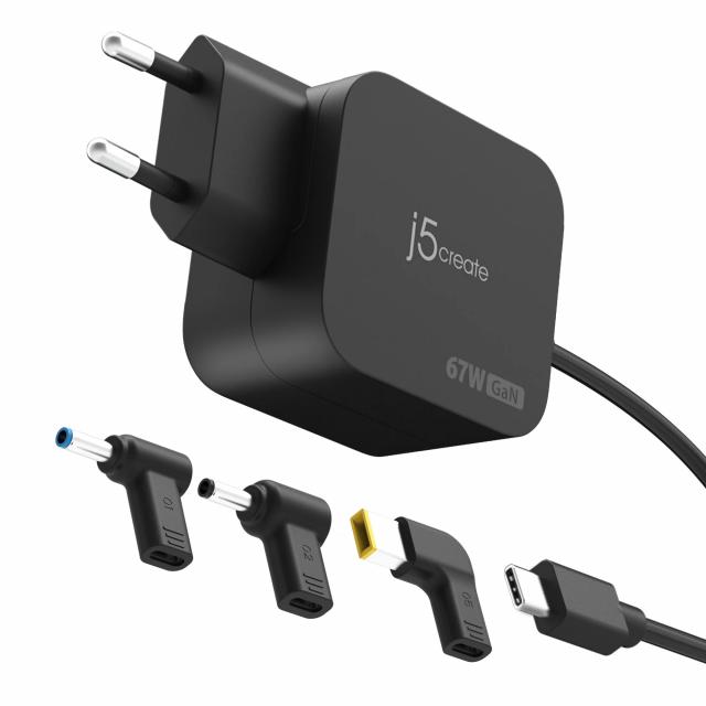 j5create FGaN-PD USB-C® Mini Charger with 67 watts and 3 EU-compliant DC connector types 