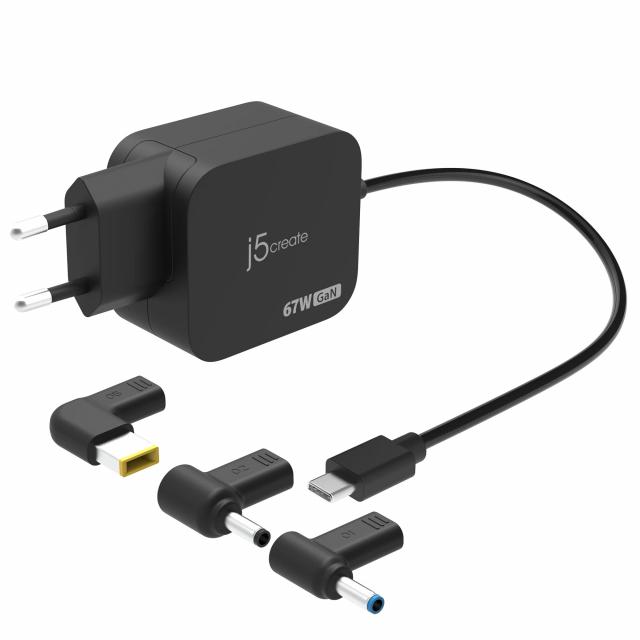 j5create FGaN-PD USB-C® Mini Charger with 67 watts and 3 EU-compliant DC connector types 