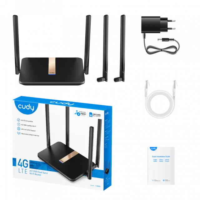 Безжичен рутер Cudy LT500D, 4G LTE, 5GHz, 1200 Mbps, 10/100 