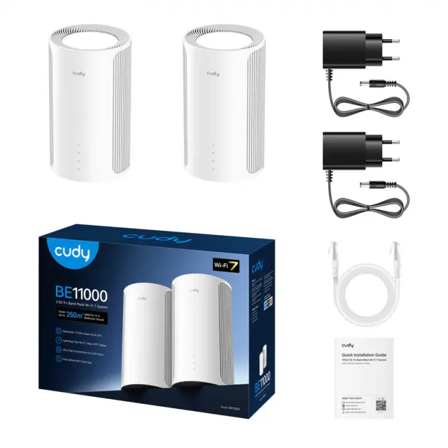 Безжична MESH система Cudy M11000 BE11000 Tri-Band 2.4/5/6Ghz 688 - 5765 Mbps - 2 Броя 