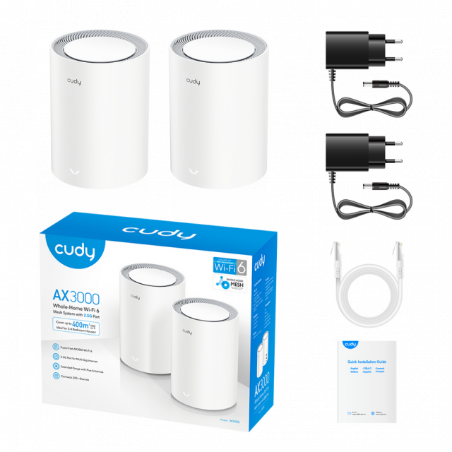 Cudy M3000, 2-pack, AX3000 Dual Band, 2.4/5 GHz, 574 -  2402 Mbps 