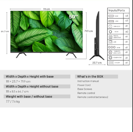 METZ Телевизор 50" UHD LED SMART TV, 4K Ultra HD, Google TV, Frameless 