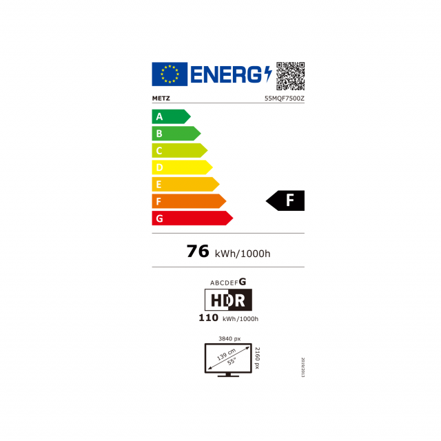 METZ TV 55" 55MQF7500Z UHD QLED SMART TV, 120Hz, 4K, Google TV, Frameless, 139.0cm 