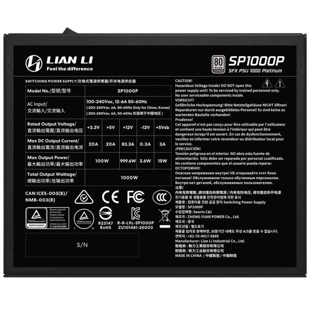 Power Supply Lian Li SP1000 Black 1000W 80+ Platinum PCIe 5.1, ATX 3.1 
