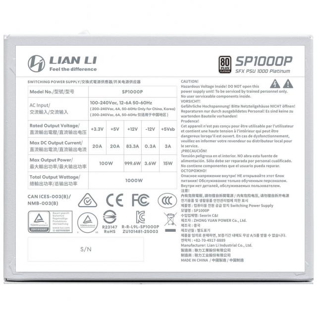 Power Supply Lian Li SP1000 White 1000W 80+ Platinum PCIe 5.1, ATX 3.1 