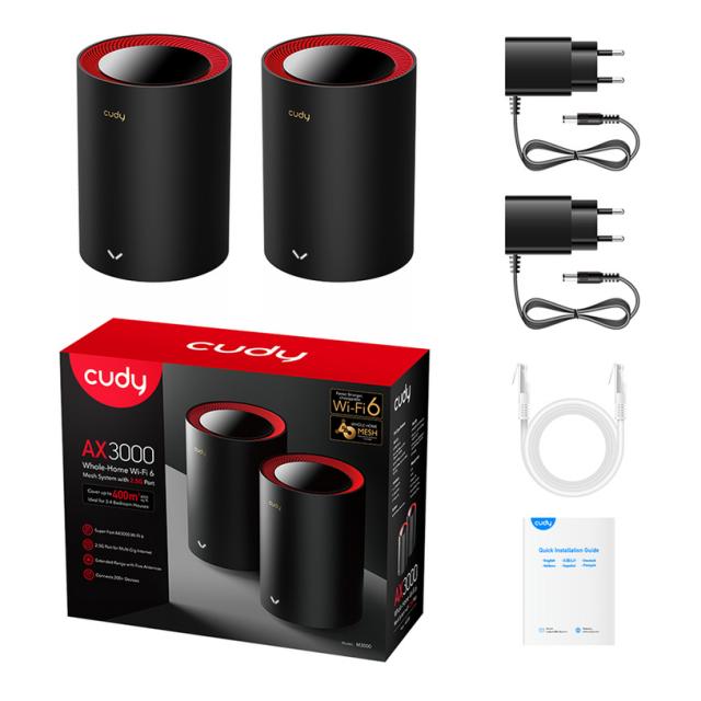 Безжична MESH система Cudy M3000, 2 броя, AX3000 Dual Band, 2.4/5 GHz, 574 -  2402 Mbps 