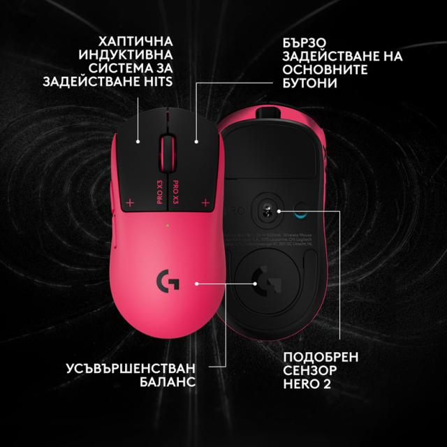 Геймърска мишка Logitech G Pro X3 Superstrike - Magenta Eclipse 