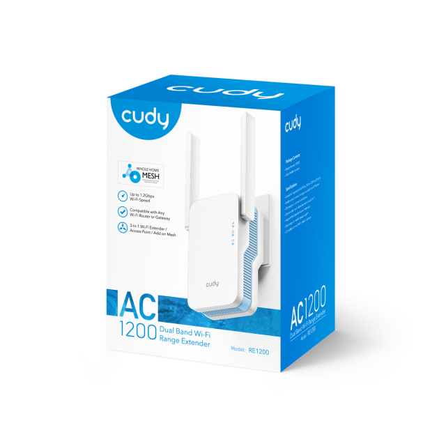 Wireless Range Extender Cudy RE1200, 2.4/5 GHz, 300 - 867 Mbps, 10/100 