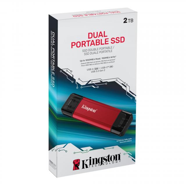 Флаш памет Kingston Dual USB-A/C Portable SSD 2TB - Black/Red 