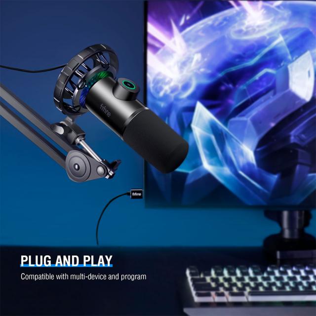 Microphone with Boom Arm FIFINE T658 Dynamic RGB - Black 