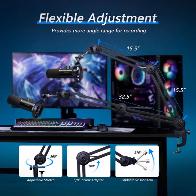 Microphone with Boom Arm FIFINE T658 Dynamic RGB - Black 