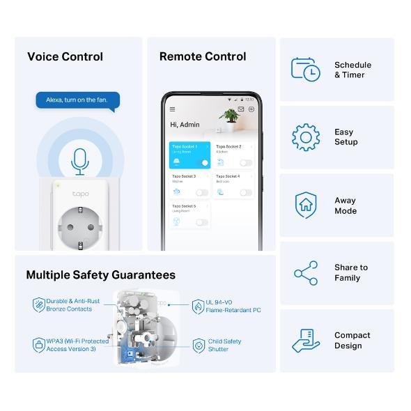 TP LINK TAPO P100 Smart Socket 10A, 2300W, 2.4Ghz, Schedule Setting, Timer 