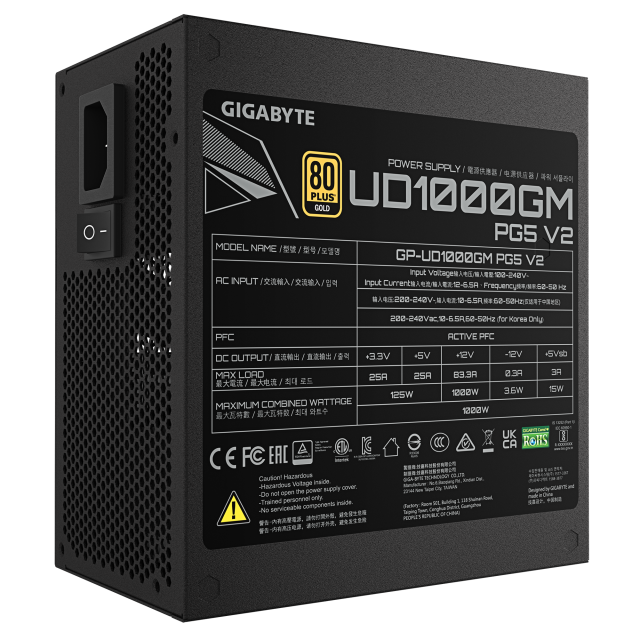 Захранващ блок Gigabyte UD1000GM PG5 V2 - 1000W 80+ Gold PCIe 5.1 Ready 