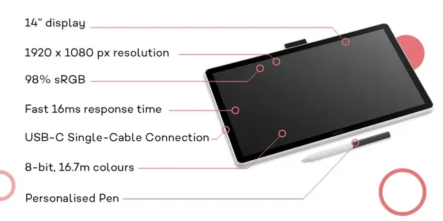 WACOM Графичен дисплей таблет One pen display 14.0" 