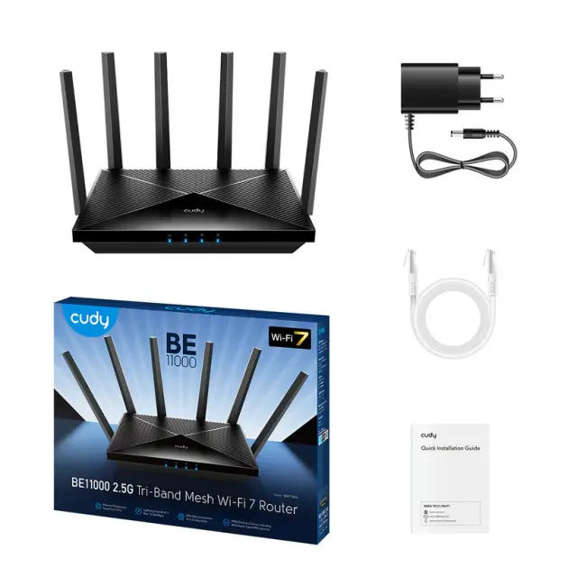Wireless router Cudy WR6500H, BE6500 2.5Ghz Wi-Fi 7, 1x2.5Gbps WAN port, 4x10/100/1000, 6x5dBi antennas 